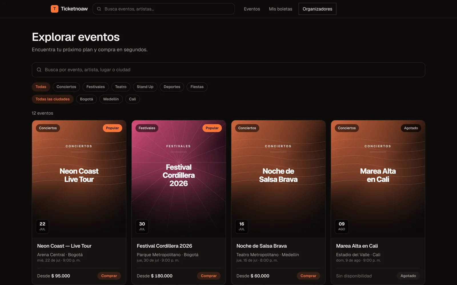Catálogo de eventos